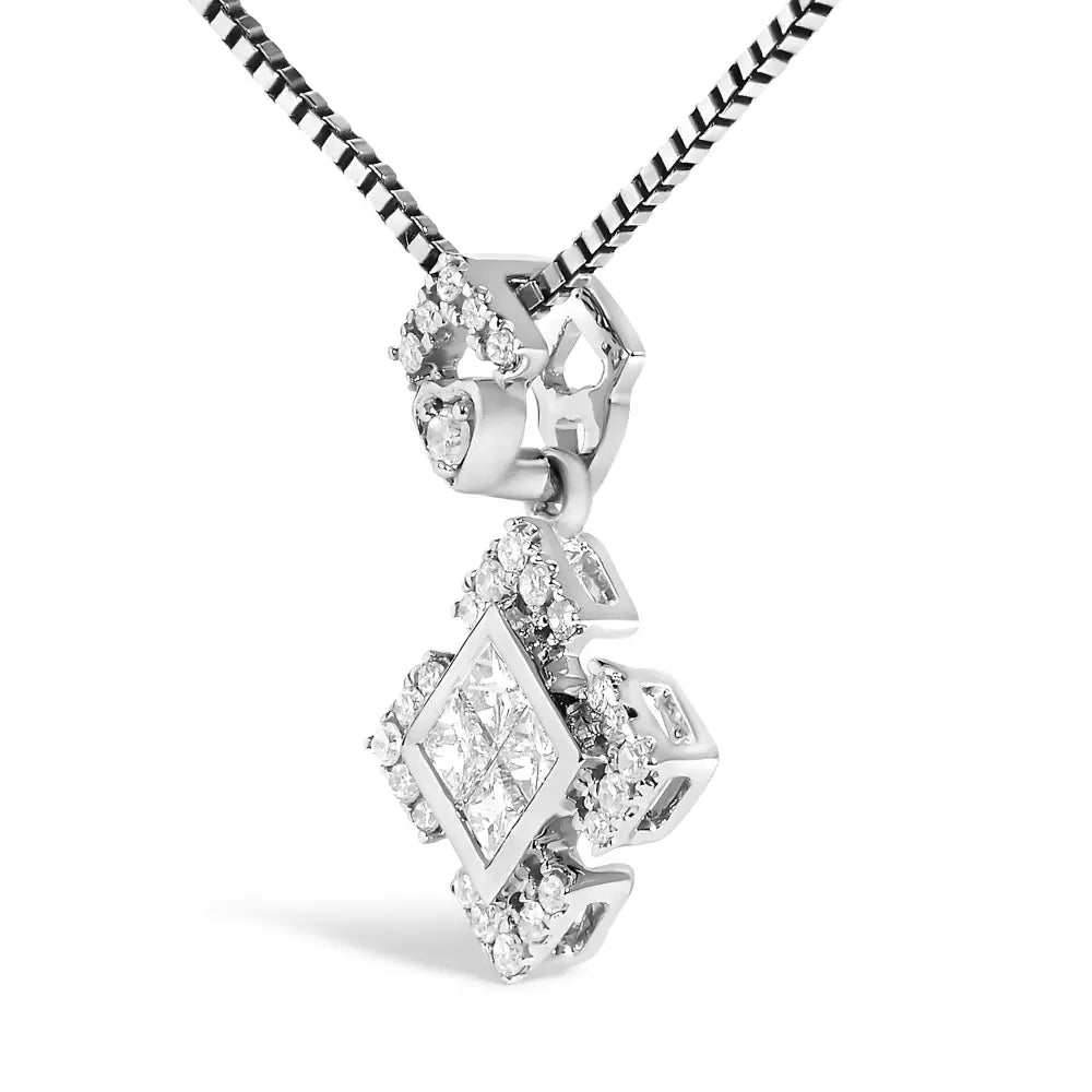 1/5 cttw diamond geometric halo pendant in 10k white gold bijoux-nyc direct