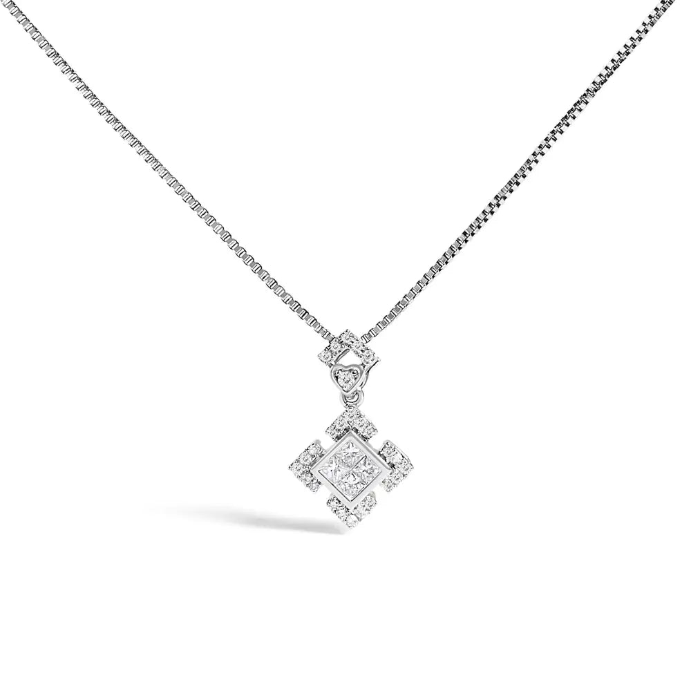 1/5 cttw diamond geometric halo pendant in 10k white gold bijoux-nyc direct