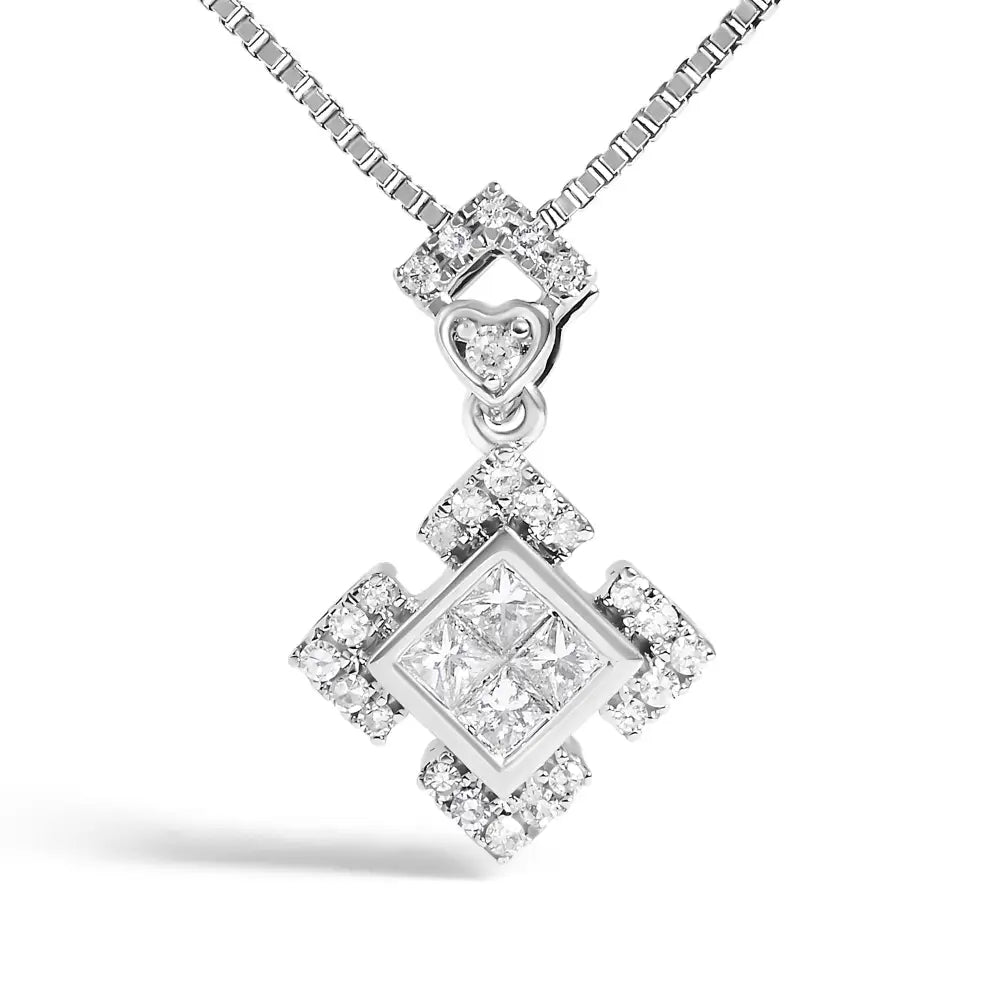 1/5 cttw diamond geometric halo pendant in 10k white gold bijoux-nyc direct