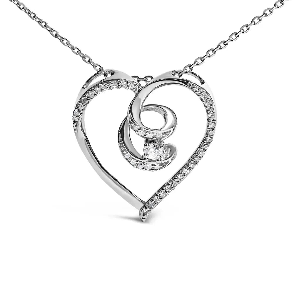 Diamond heart awareness ribbon pendant in sterling silver 1/4 cttw bijoux-nyc direct