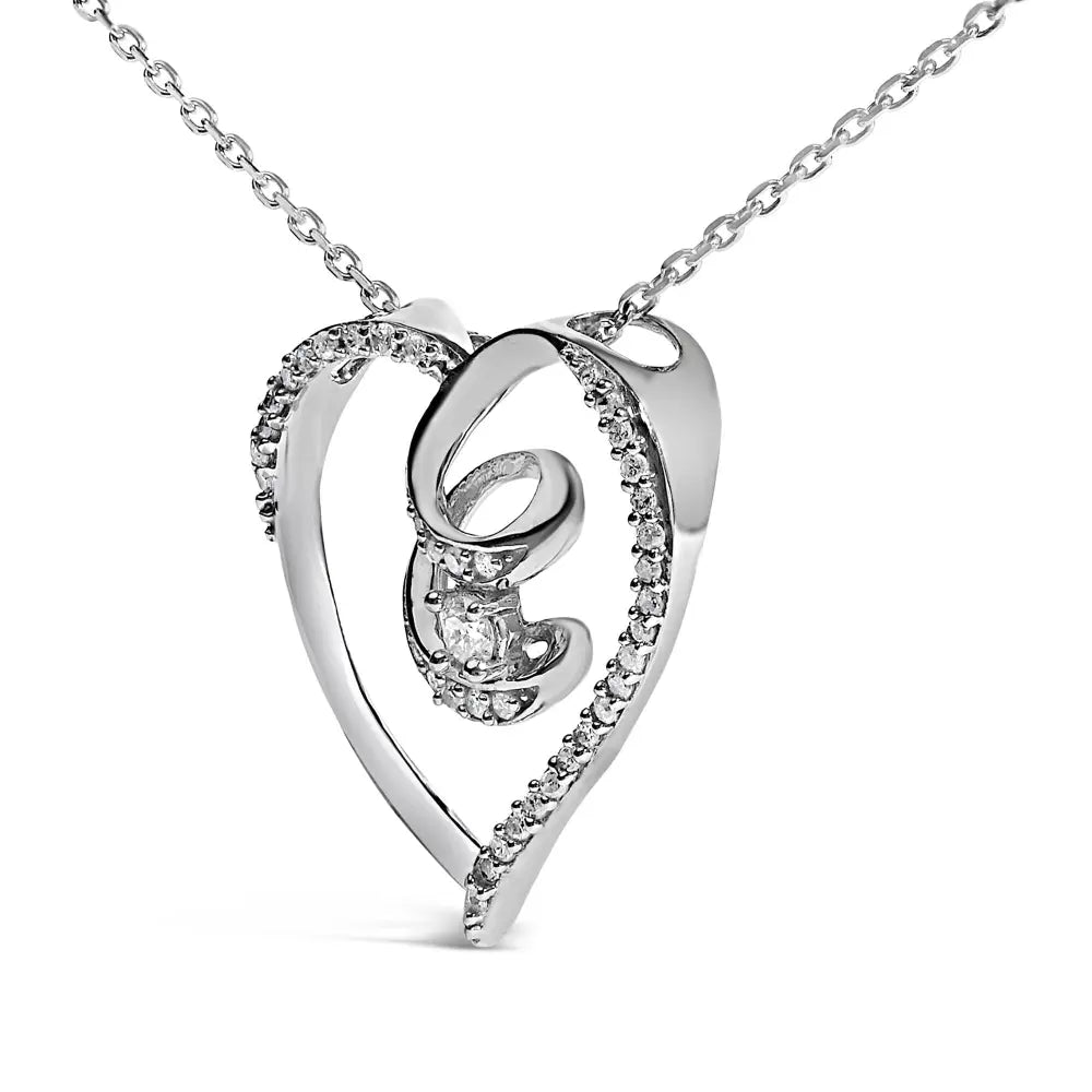 Diamond heart awareness ribbon pendant in sterling silver 1/4 cttw bijoux-nyc direct