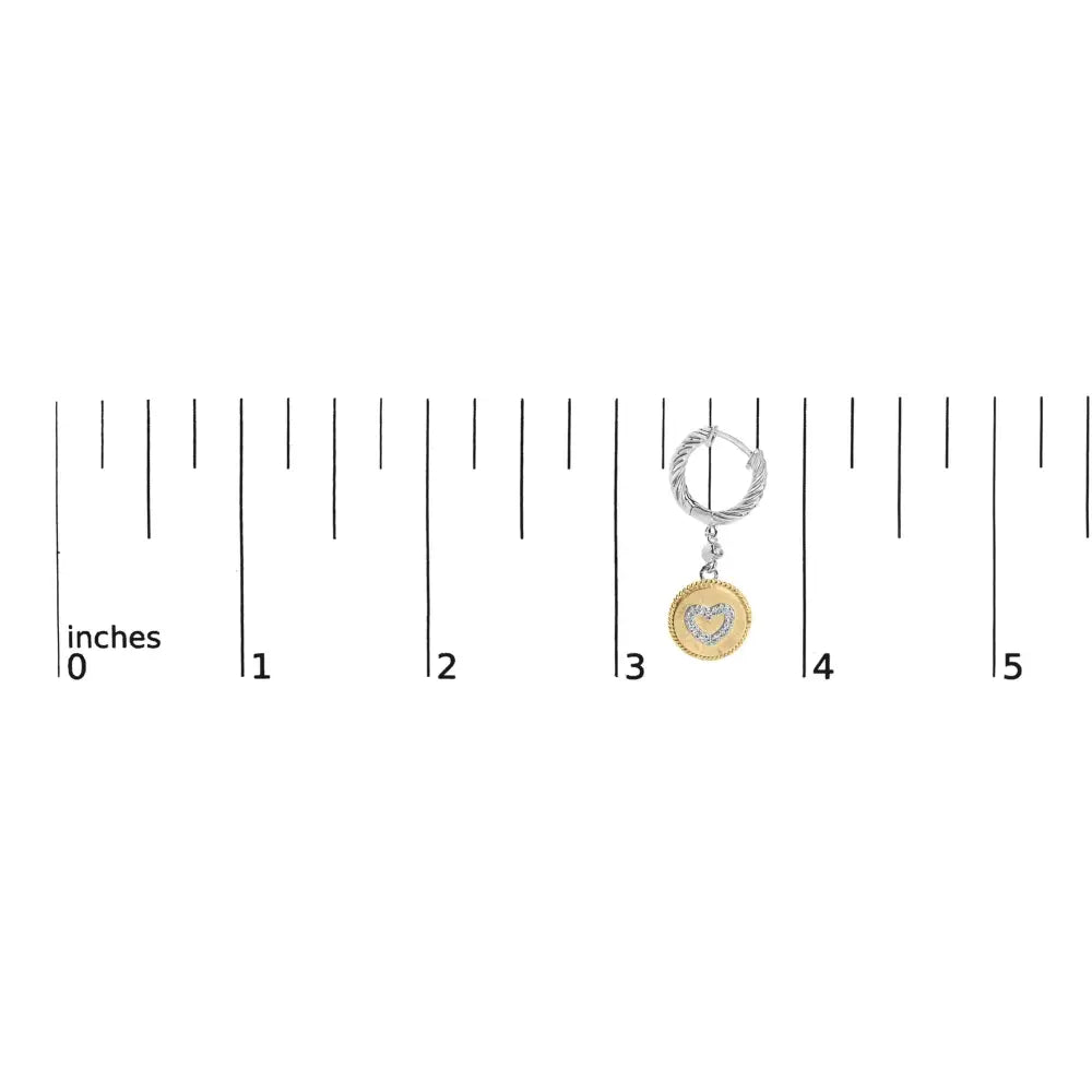 Diamond heart medallion drop earrings in 18k gold plated silver