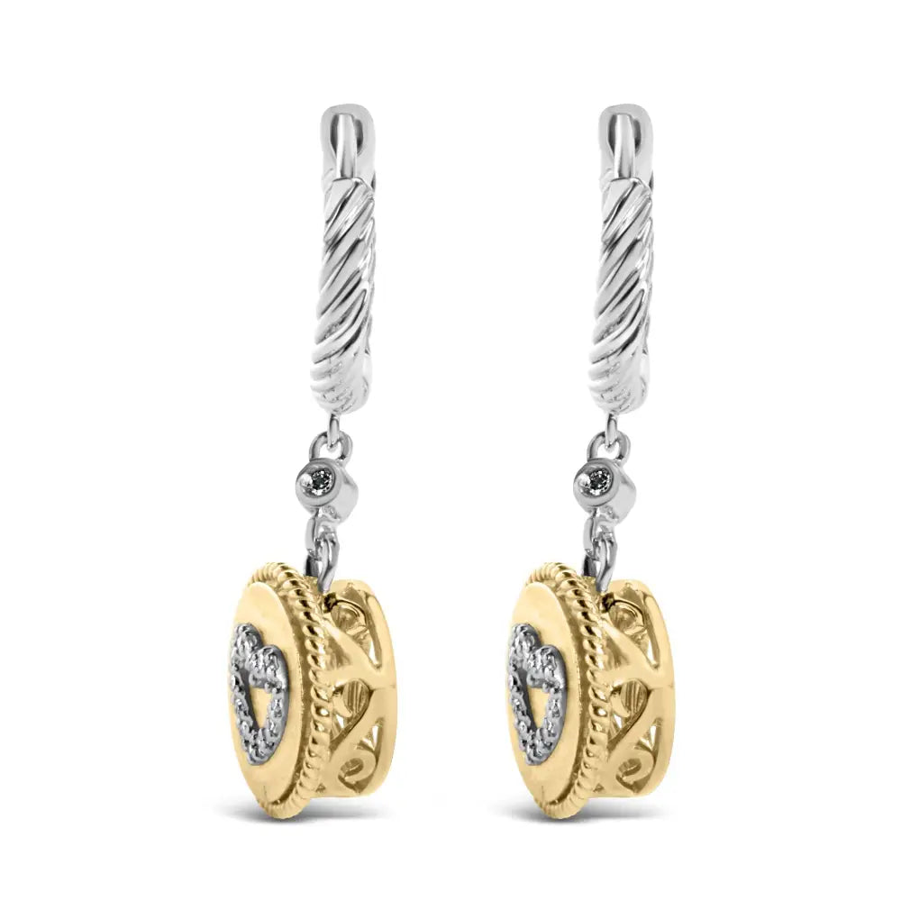 Diamond heart medallion drop earrings in 18k gold plated silver