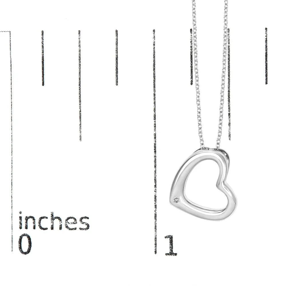 Bezel-set round diamond heart pendant necklace in sterling silver – 18 inch bijoux-nyc direct