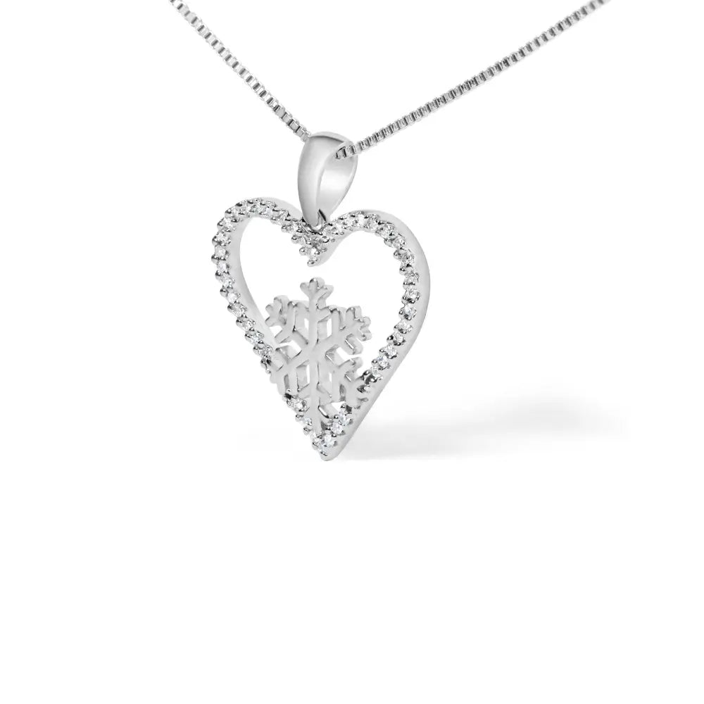 Diamond snowflake heart pendant necklace in.925 sterling silver 1/10 cttw bijoux-nyc direct