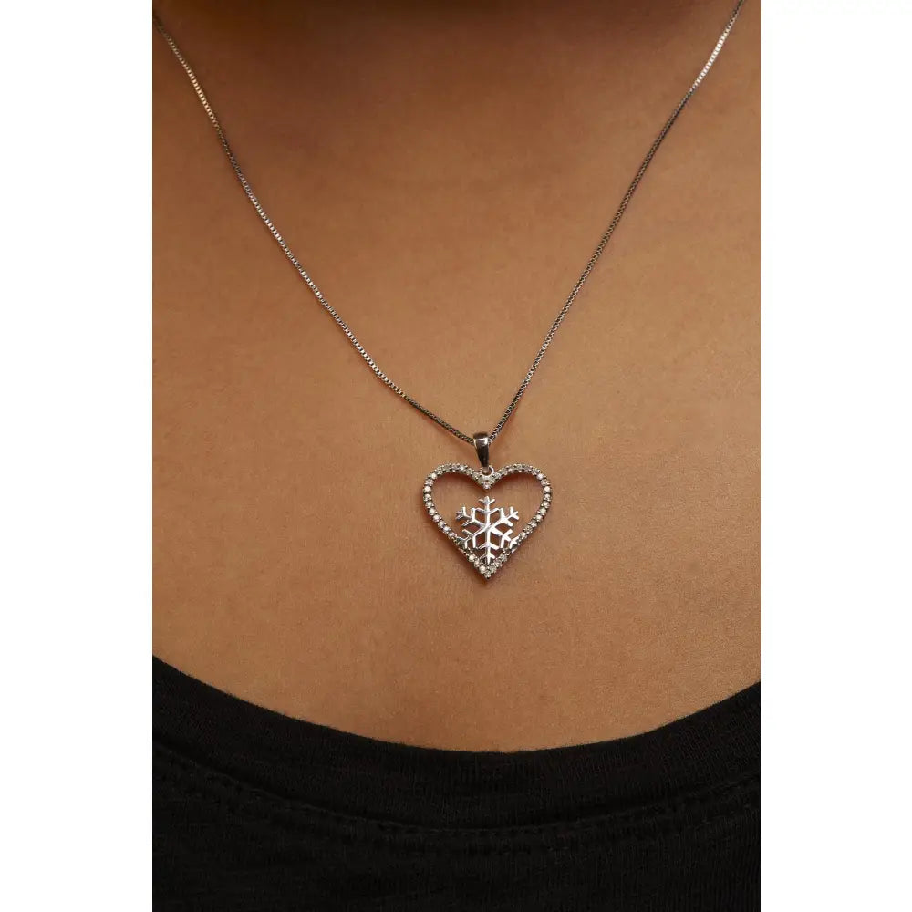 Diamond snowflake heart pendant necklace in.925 sterling silver 1/10 cttw bijoux-nyc direct