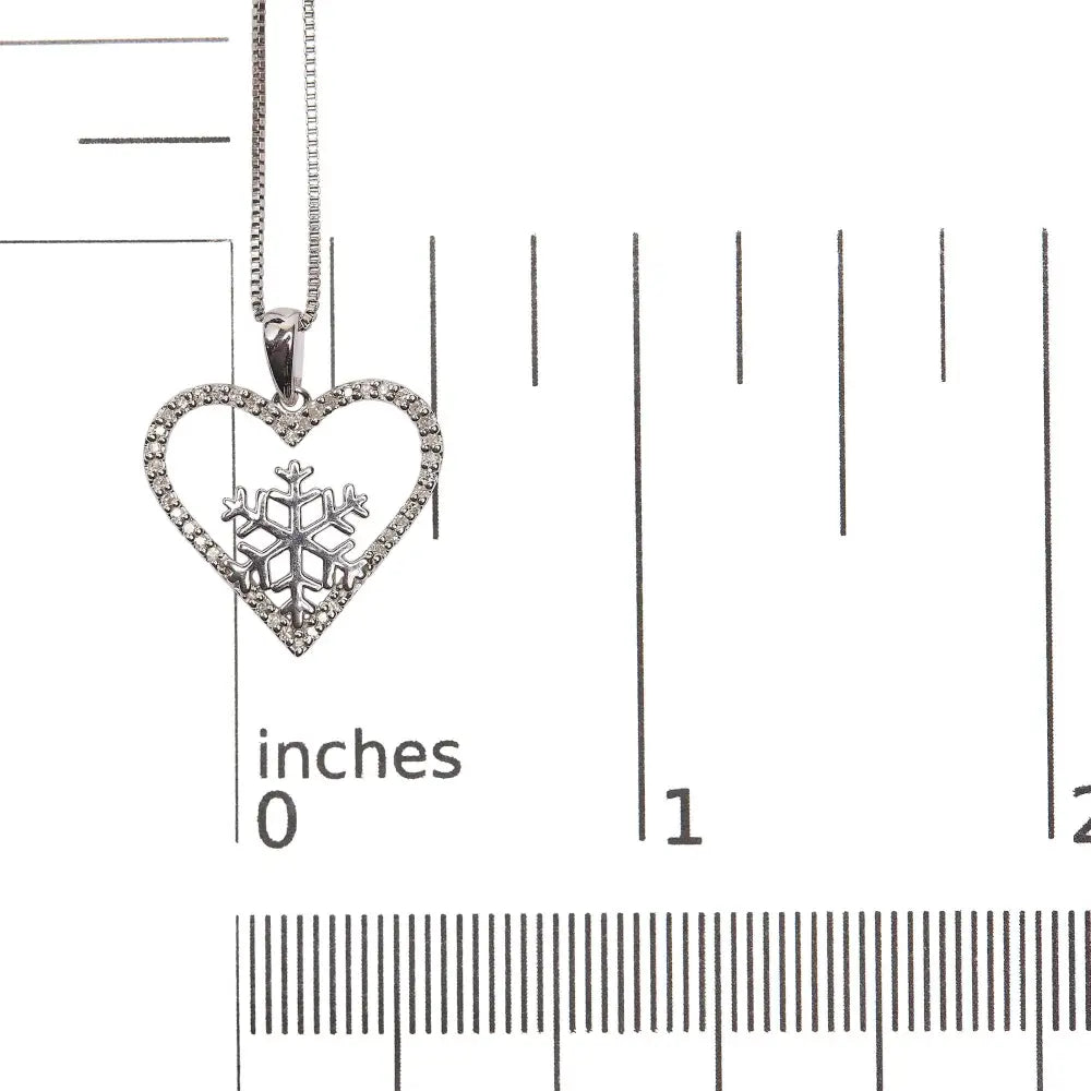 Diamond snowflake heart pendant necklace in.925 sterling silver 1/10 cttw bijoux-nyc direct