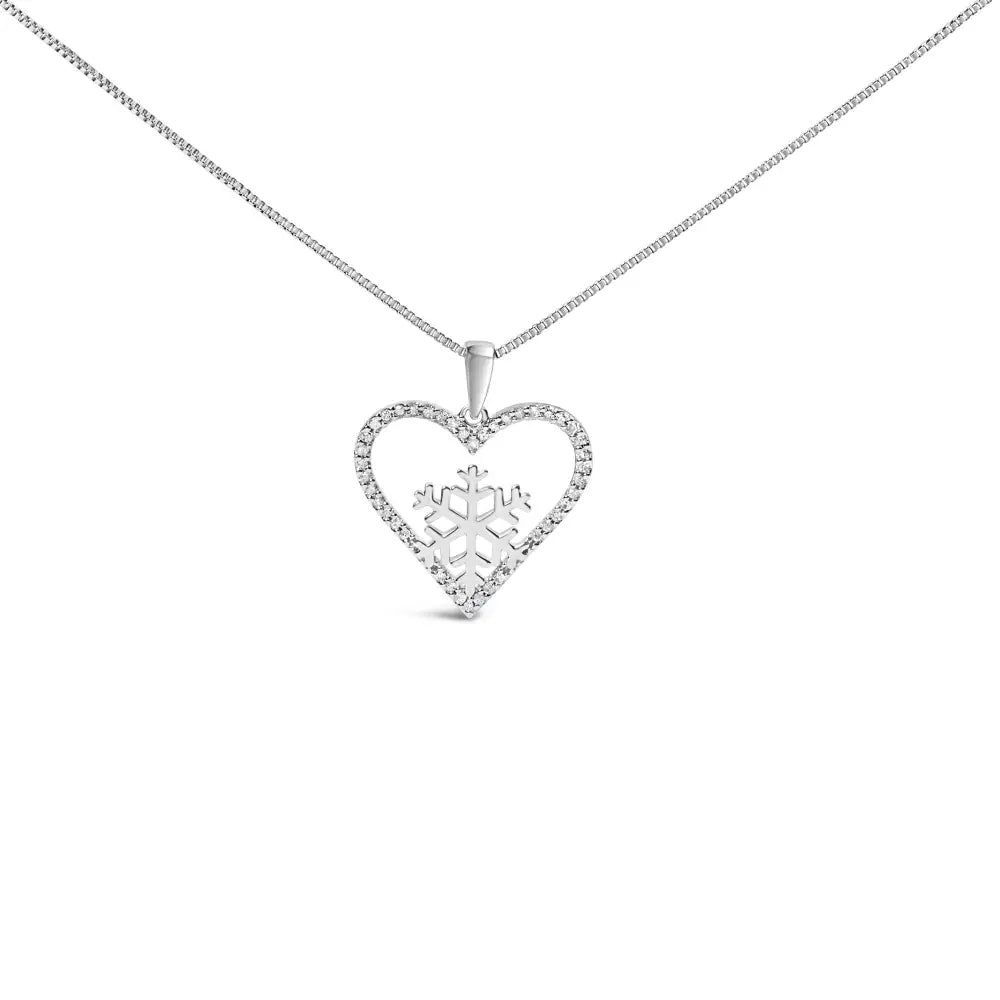 Diamond snowflake heart pendant necklace in.925 sterling silver 1/10 cttw bijoux-nyc direct
