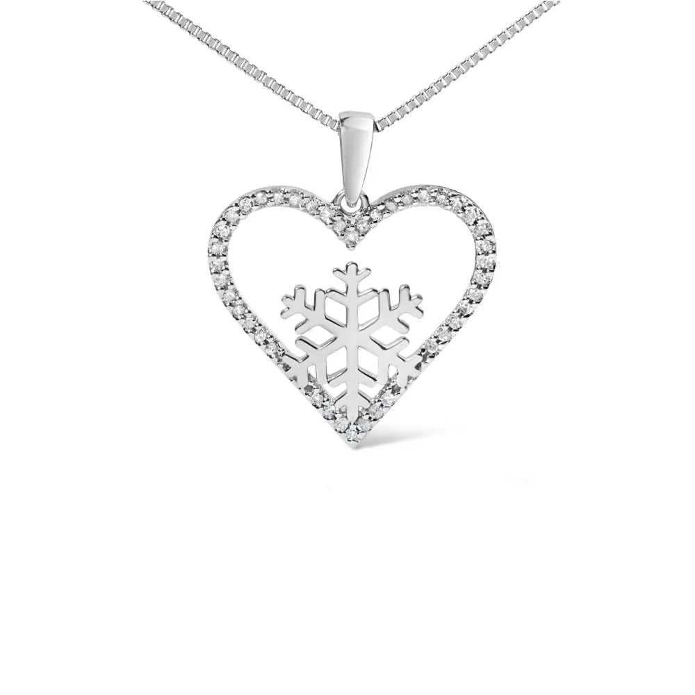 Diamond snowflake heart pendant necklace in.925 sterling silver 1/10 cttw bijoux-nyc direct