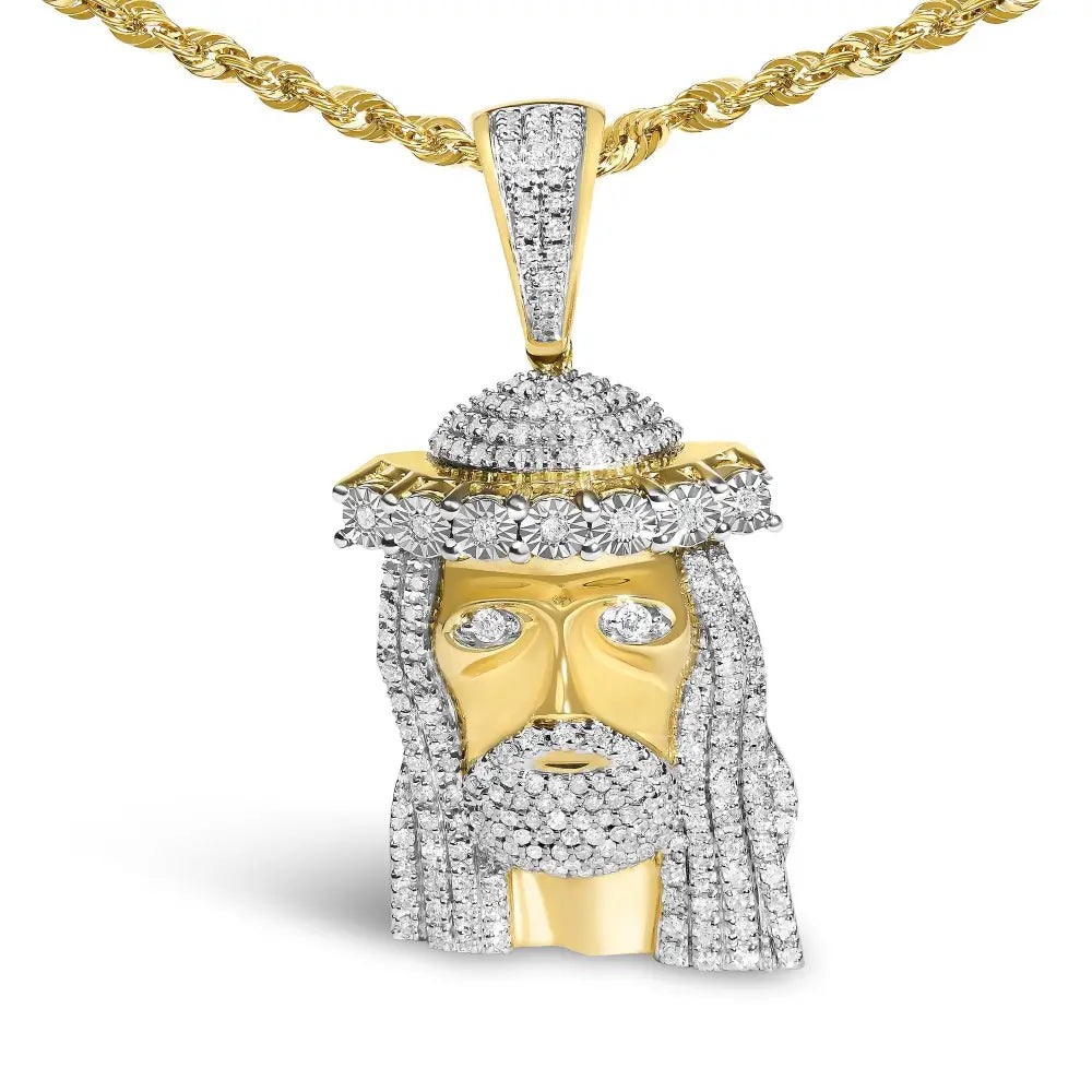 Natural diamond jesus pendant necklace in 10k yellow gold – 1 1/3 cttw bijoux-nyc direct