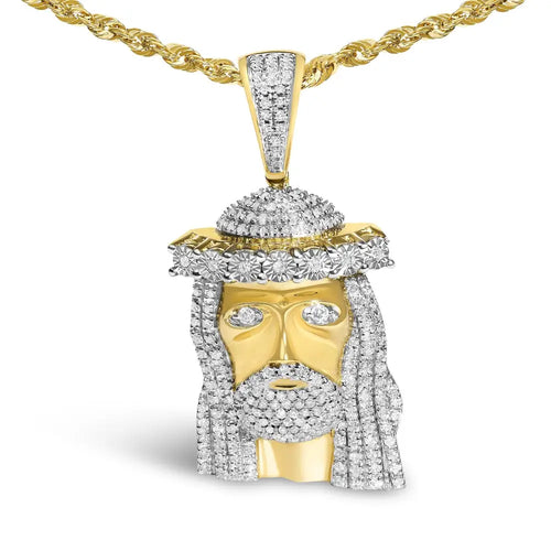 1 1/3 cttw natural diamond jesus pendant in 10k yellow gold 22 inch chain bijoux-nyc direct