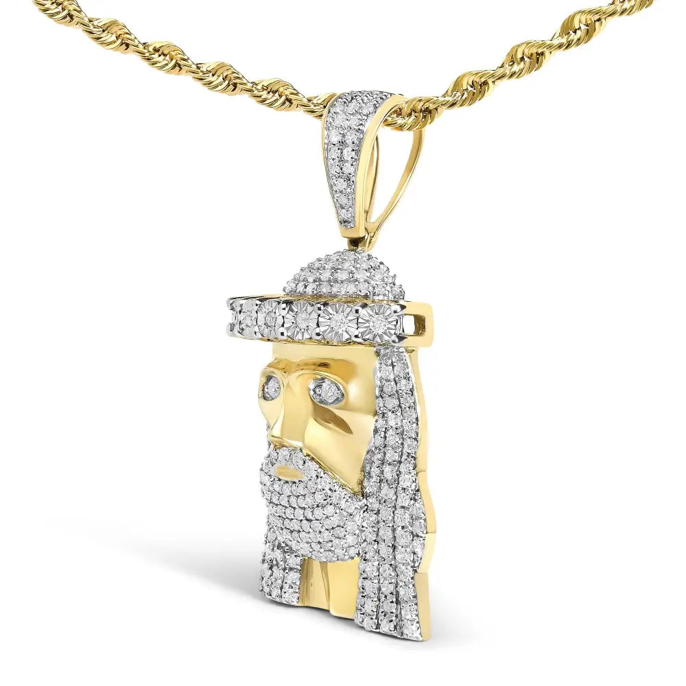 Natural diamond jesus pendant necklace in 10k yellow gold – 1 1/3 cttw bijoux-nyc direct