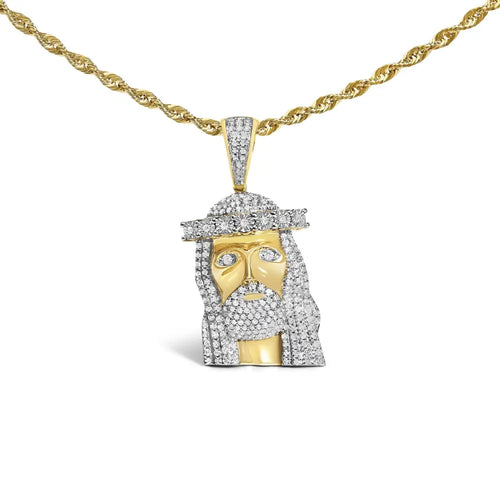 1 1/3 cttw natural diamond jesus pendant in 10k yellow gold 22 inch chain bijoux-nyc direct