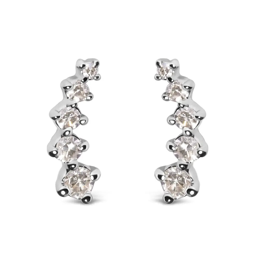 Diamond journey climber stud earrings in 10k white gold – 1/10 cttw