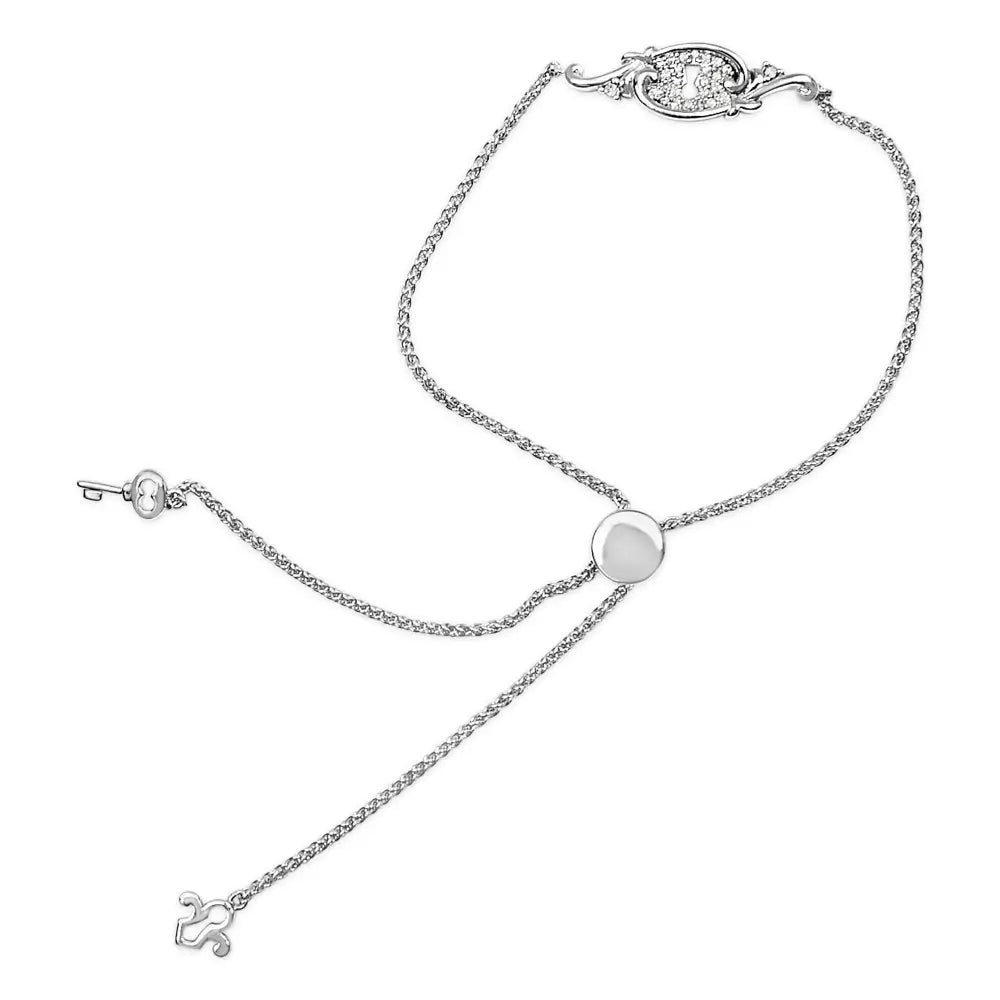 Diamond keyhole charm bolo bracelet in sterling silver 0.10 ct bijoux-nyc direct