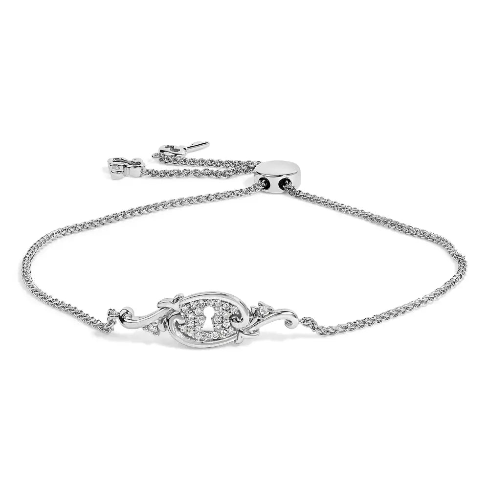 Diamond keyhole charm bolo bracelet in sterling silver 0.10 ct bijoux-nyc direct