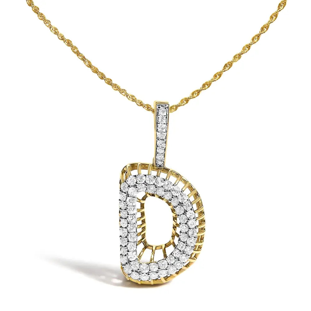 10k yellow gold diamond initial d pendant necklace 1 1/5 cttw bijoux-nyc direct