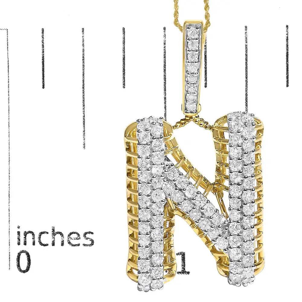 1 1/2 cttw diamond letter n initial pendant necklace in 10k yellow gold bijoux-nyc direct
