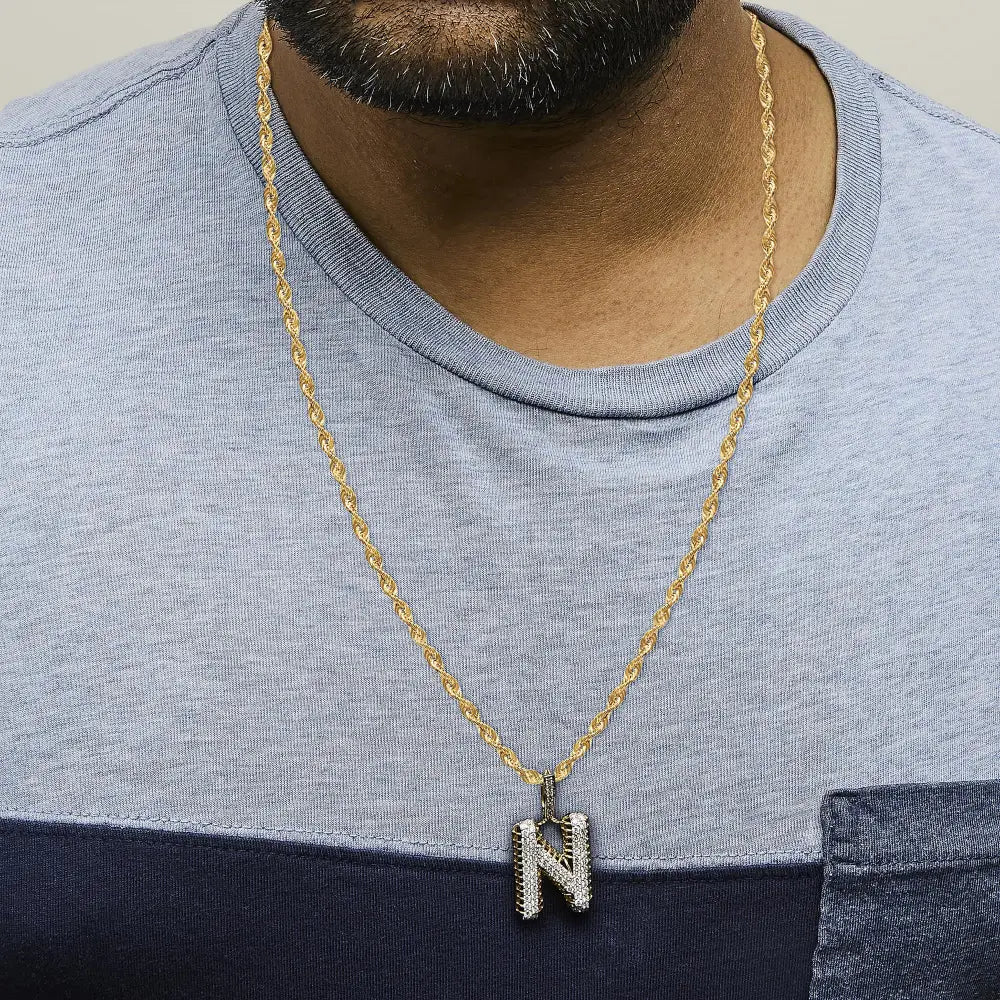 1 1/2 cttw diamond letter n initial pendant necklace in 10k yellow gold bijoux-nyc direct