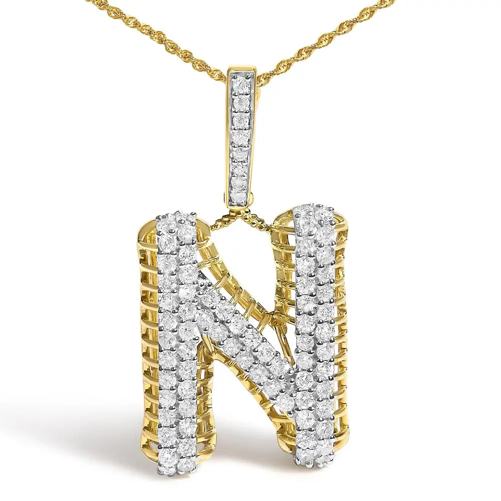 1 1/2 cttw diamond letter n initial pendant necklace in 10k yellow gold bijoux-nyc direct