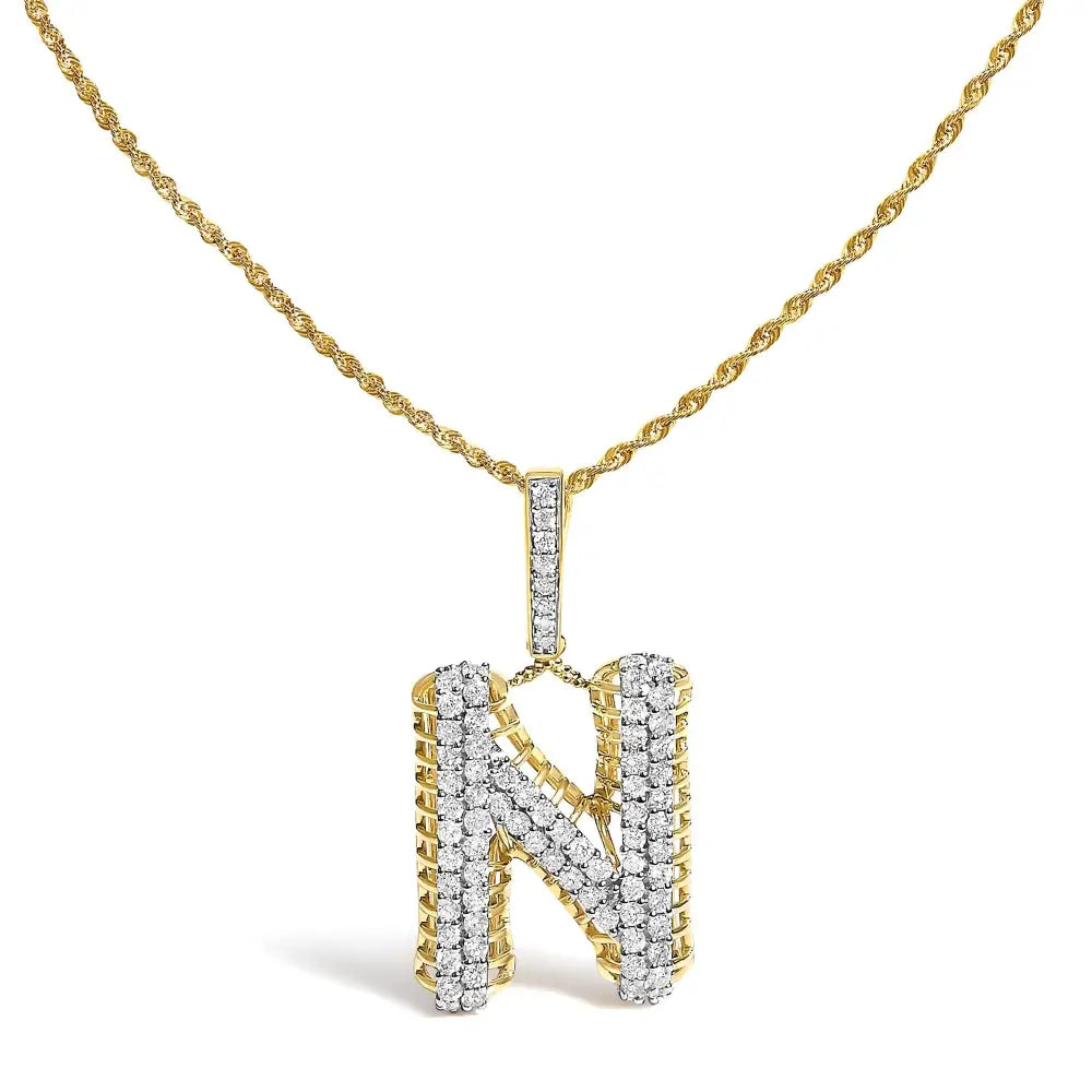 1 1/2 cttw diamond letter n initial pendant necklace in 10k yellow gold bijoux-nyc direct