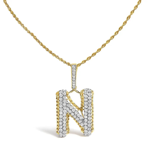 1 1/2 cttw diamond letter n initial pendant necklace in 10k yellow gold bijoux-nyc direct