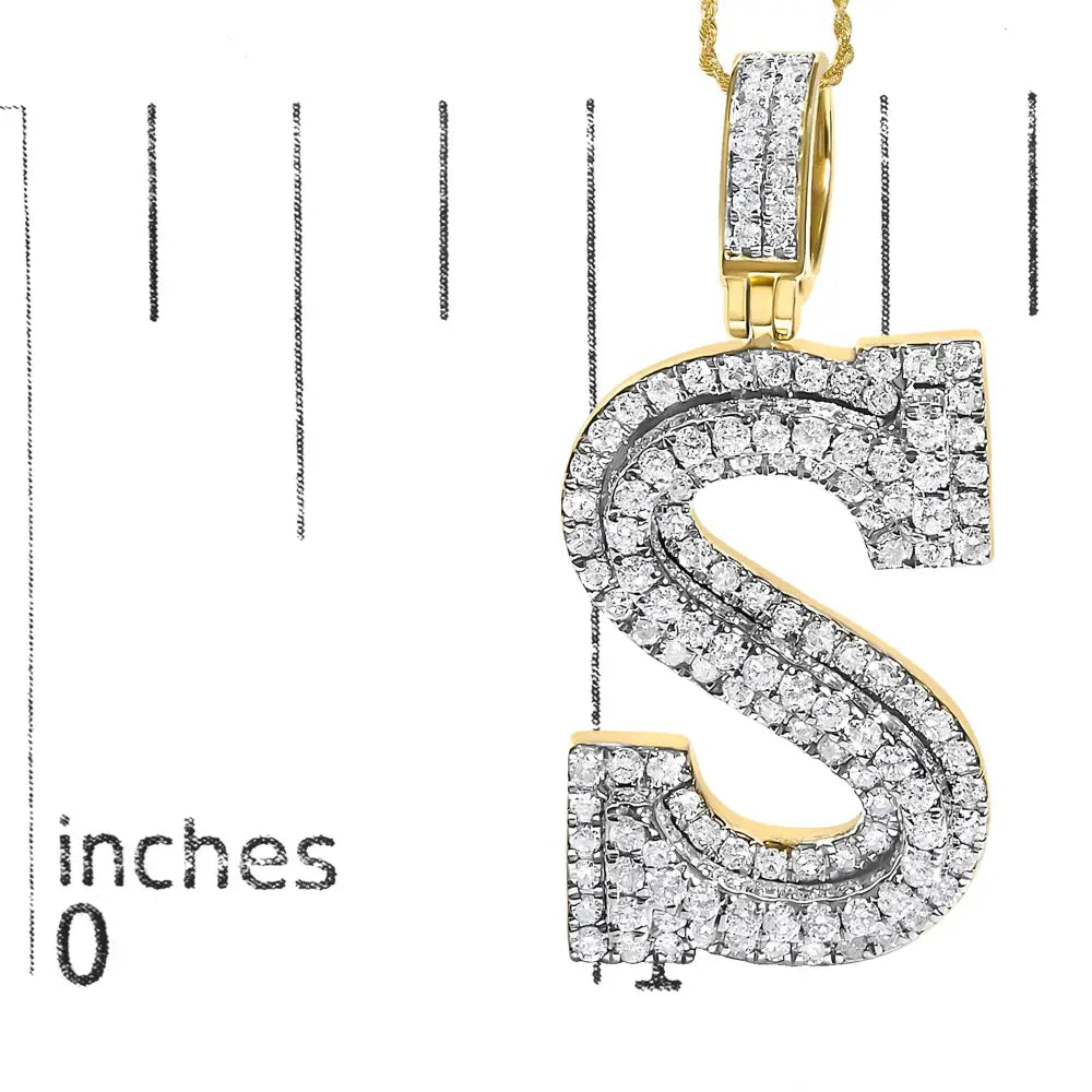 Diamond initial s pendant necklace in 10k yellow gold 1 5/8 cttw bijoux-nyc direct