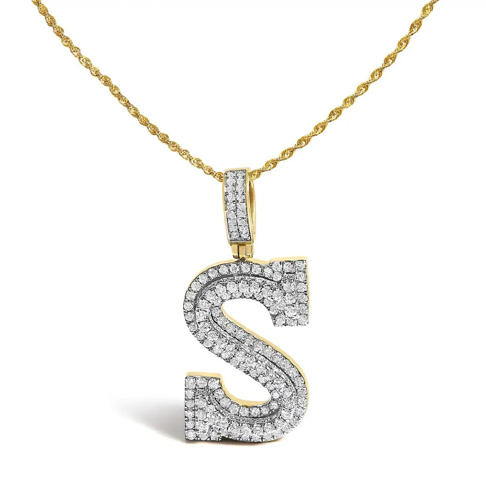 Diamond initial s pendant necklace in 10k yellow gold 1 5/8 cttw bijoux-nyc direct
