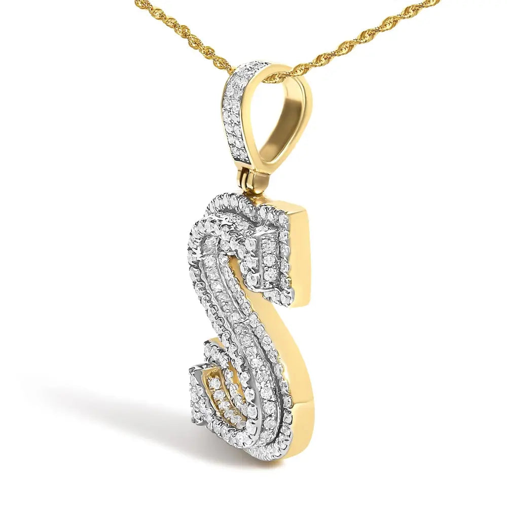Diamond initial s pendant necklace in 10k yellow gold 1 5/8 cttw bijoux-nyc direct