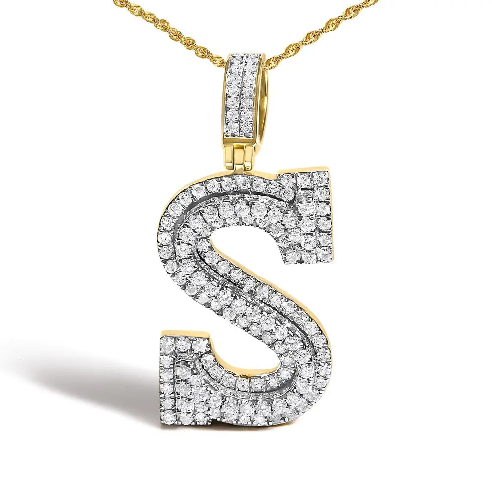 Diamond initial s pendant necklace in 10k yellow gold 1 5/8 cttw bijoux-nyc direct