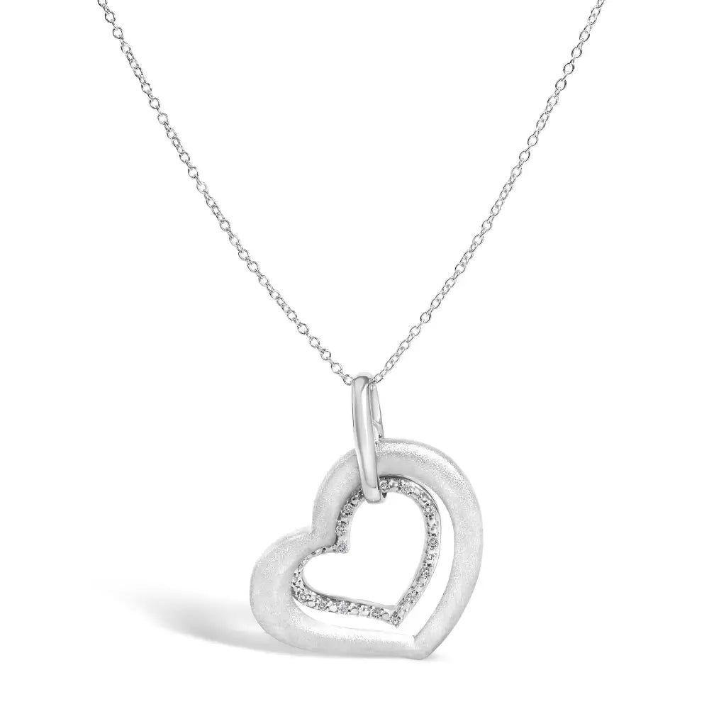 Diamond matte finish heart pendant necklace in rhodium-plated sterling silver