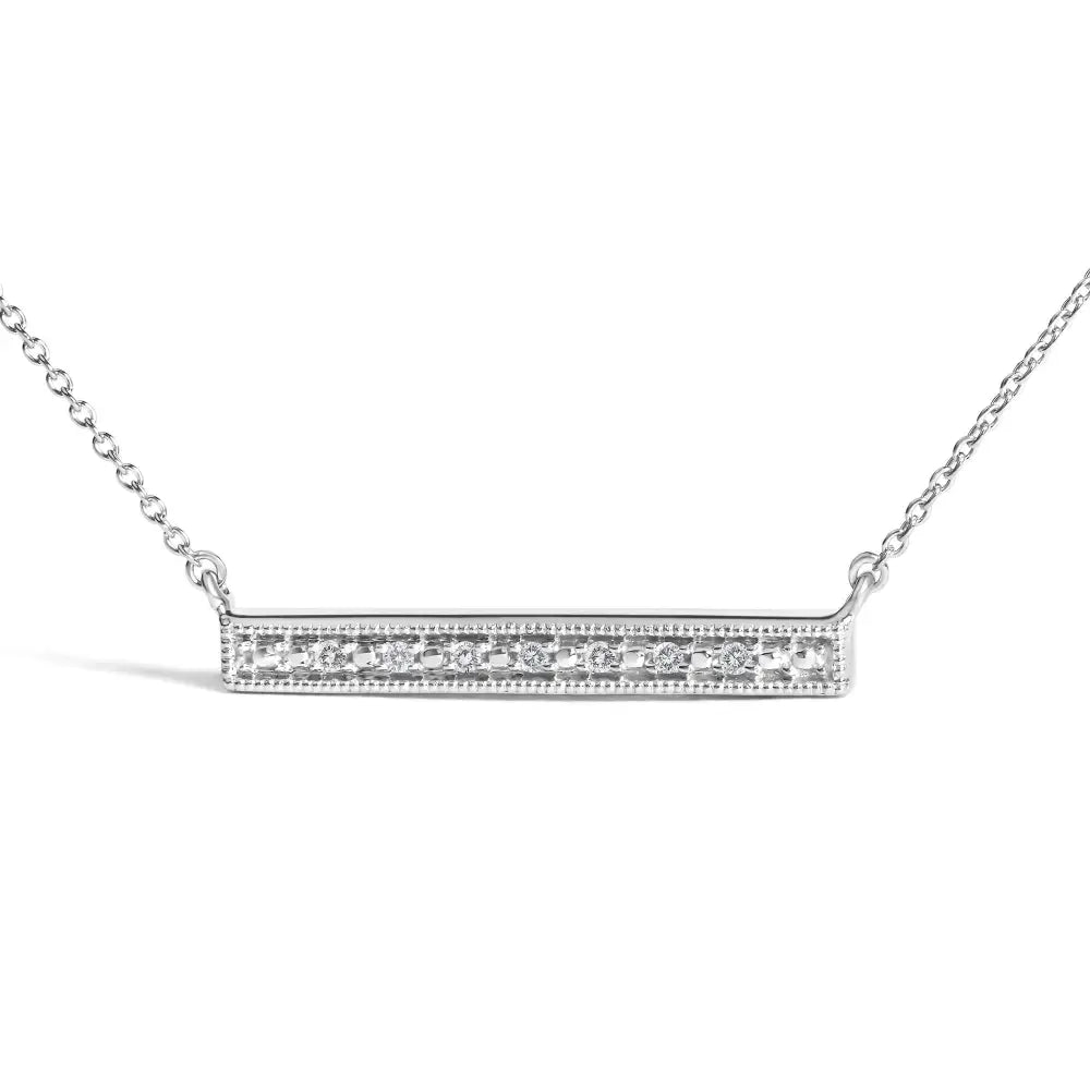 Diamond milgrain bar pendant necklace in rhodium-plated sterling silver bijoux-nyc direct