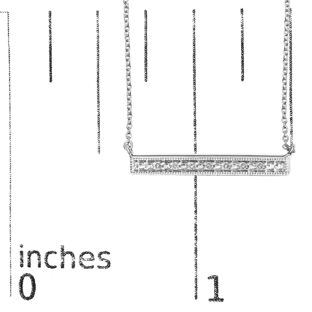 Diamond milgrain bar pendant necklace in rhodium-plated sterling silver bijoux-nyc direct