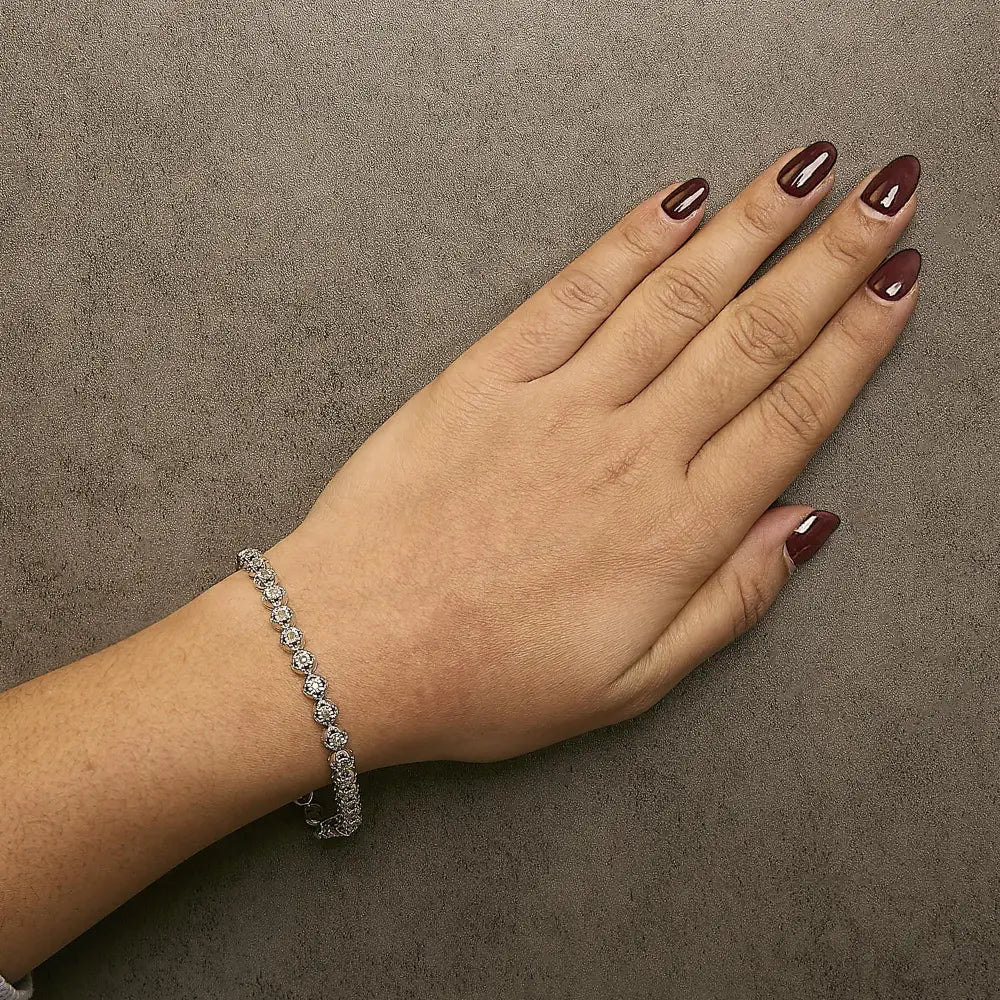 Quatrefoil diamond flower tennis bracelet in sterling silver 1 cttw bijoux-nyc direct
