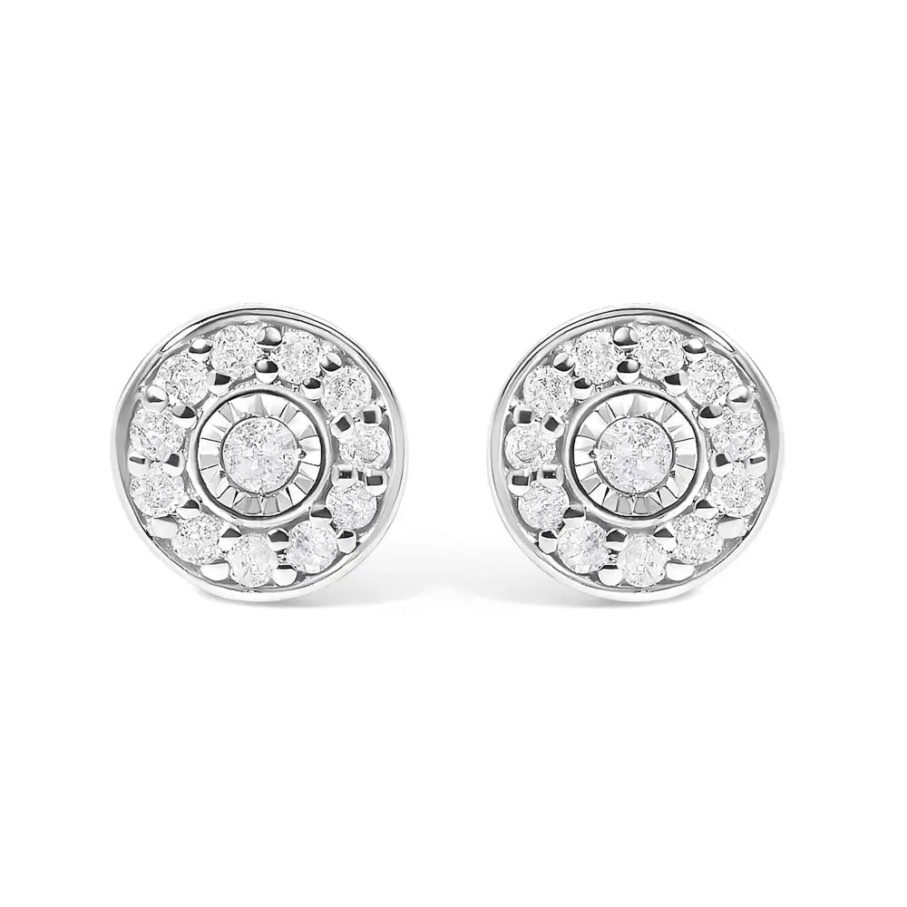 Round diamond miracle halo stud earrings in sterling silver 1/4 cttw bijoux-nyc direct