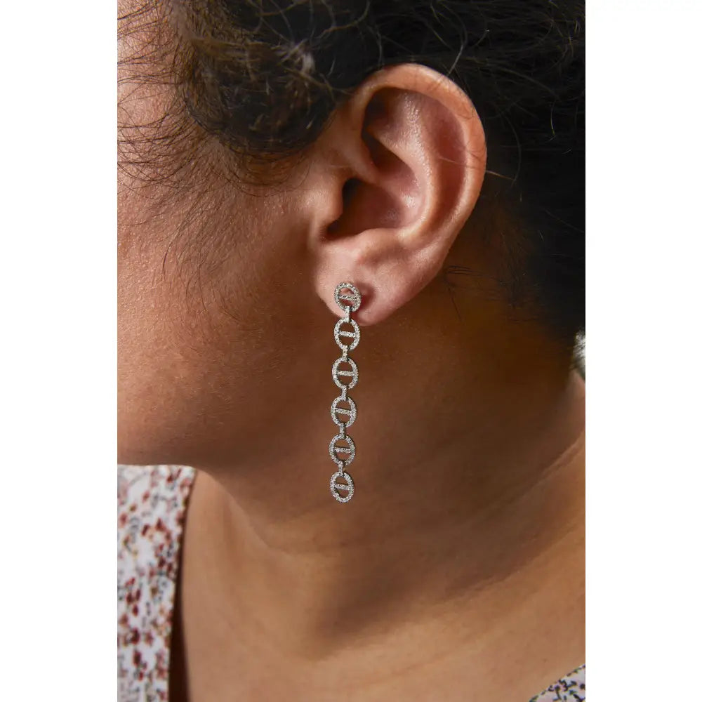 1.0 cttw diamond interconnected oval link dangle earrings in sterling silver bijoux-nyc direct