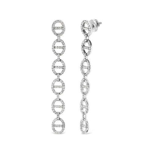1.0 cttw diamond interconnected oval link dangle earrings in sterling silver bijoux-nyc direct