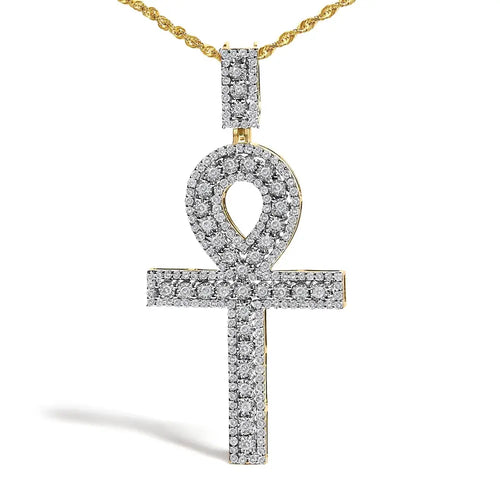 1.00 cttw diamond pavé ankh cross pendant in 10k yellow gold bijoux-nyc direct