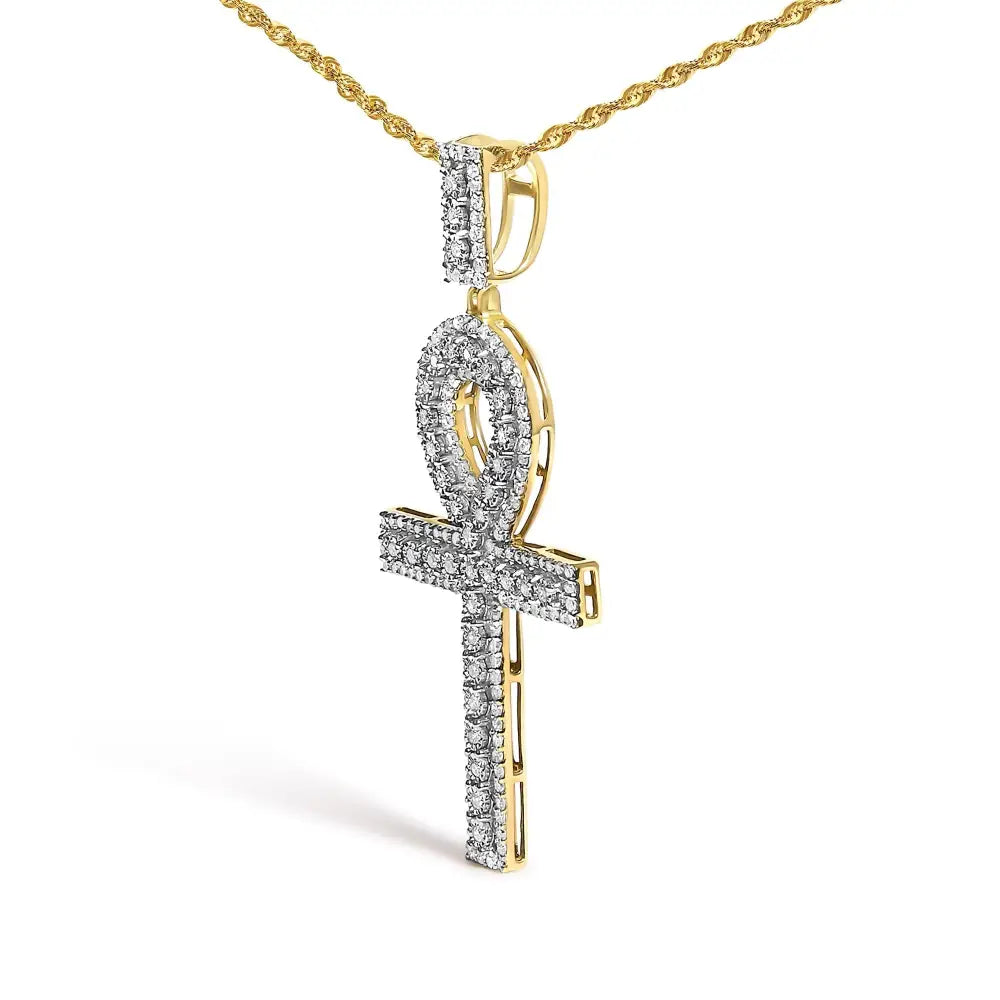 1.00 cttw diamond pavé ankh cross pendant in 10k yellow gold bijoux-nyc direct