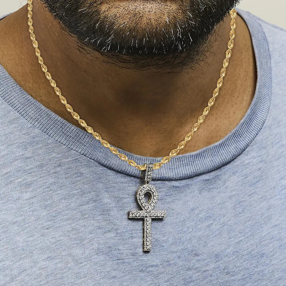 1.00 cttw diamond pavé ankh cross pendant in 10k yellow gold bijoux-nyc direct