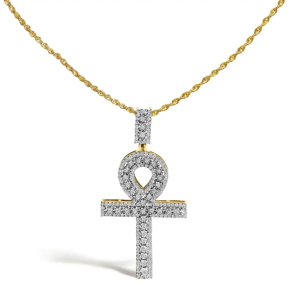 1.00 cttw diamond pavé ankh cross pendant in 10k yellow gold bijoux-nyc direct