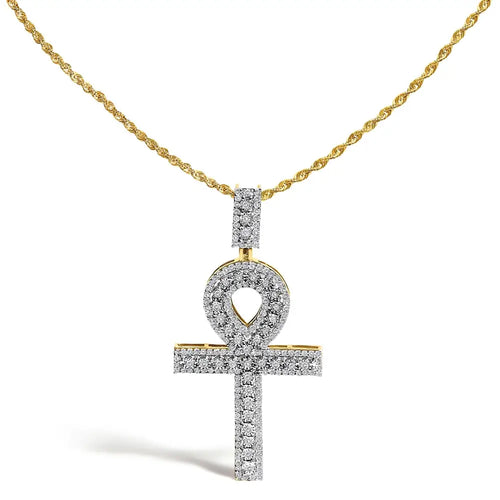 1.00 cttw diamond pavé ankh cross pendant in 10k yellow gold bijoux-nyc direct