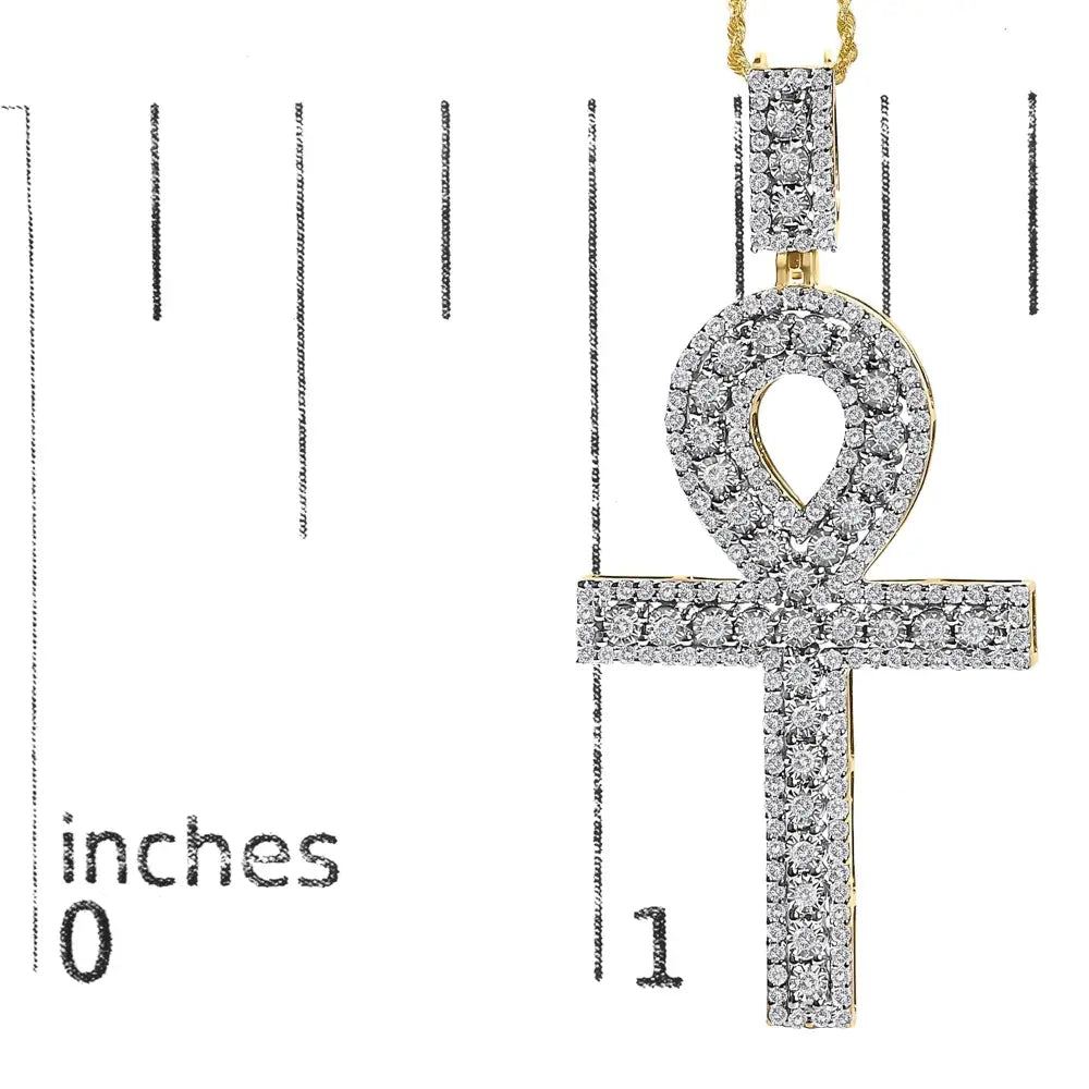 1.00 cttw diamond pavé ankh cross pendant in 10k yellow gold bijoux-nyc direct