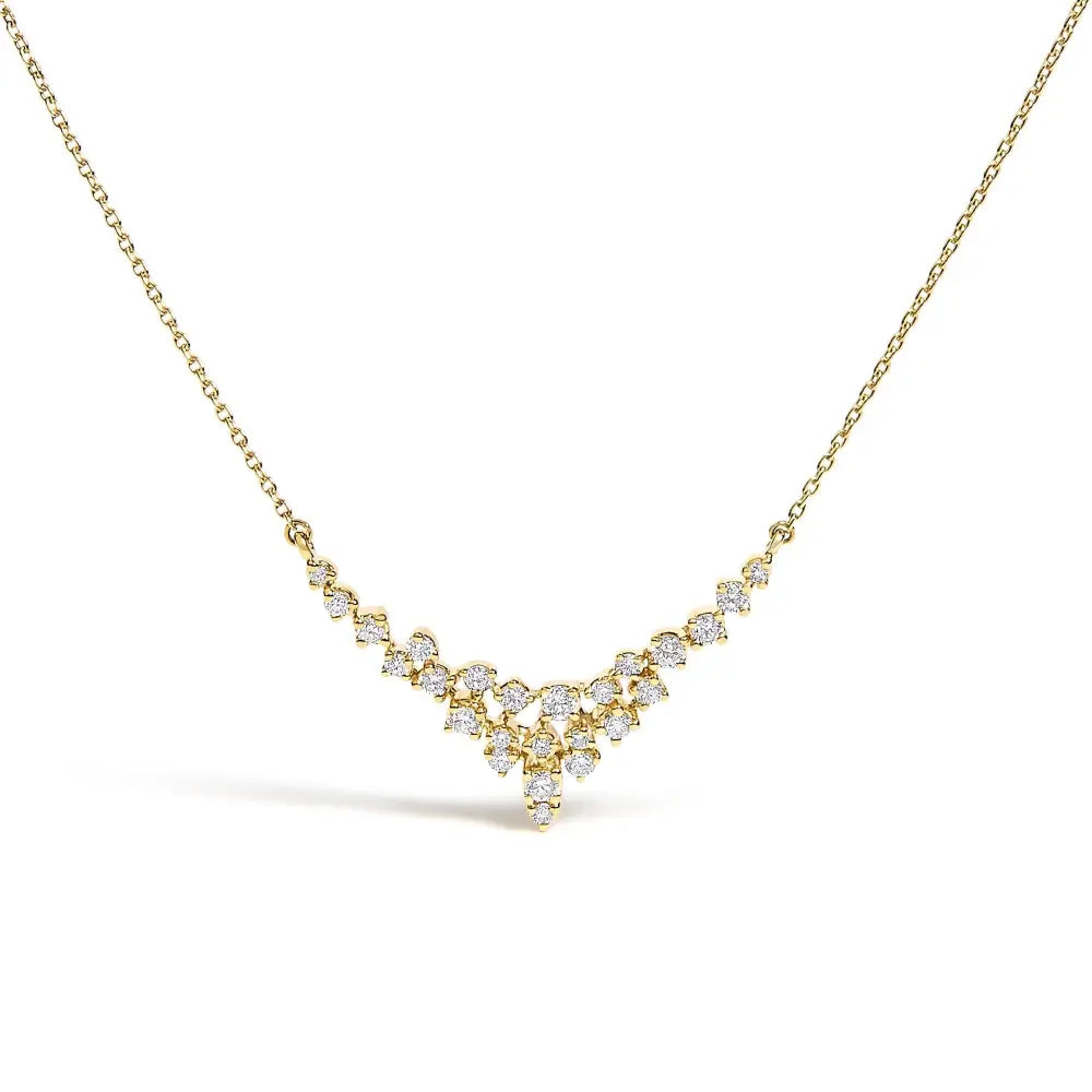 Diamond scattered v-shape necklace in 14k yellow gold – 1/2 cttw 18’’