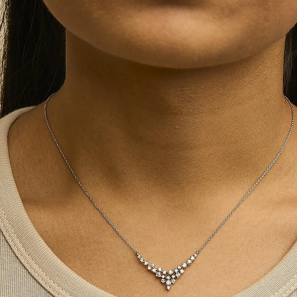 Diamond scattered v-shape necklace in 14k yellow gold – 1/2 cttw 18’’