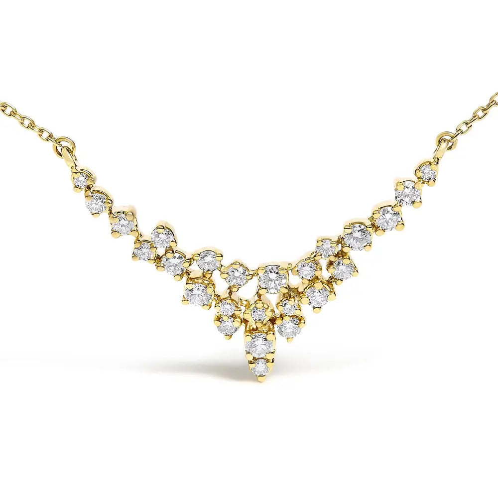 Diamond scattered v-shape necklace in 14k yellow gold – 1/2 cttw 18’’