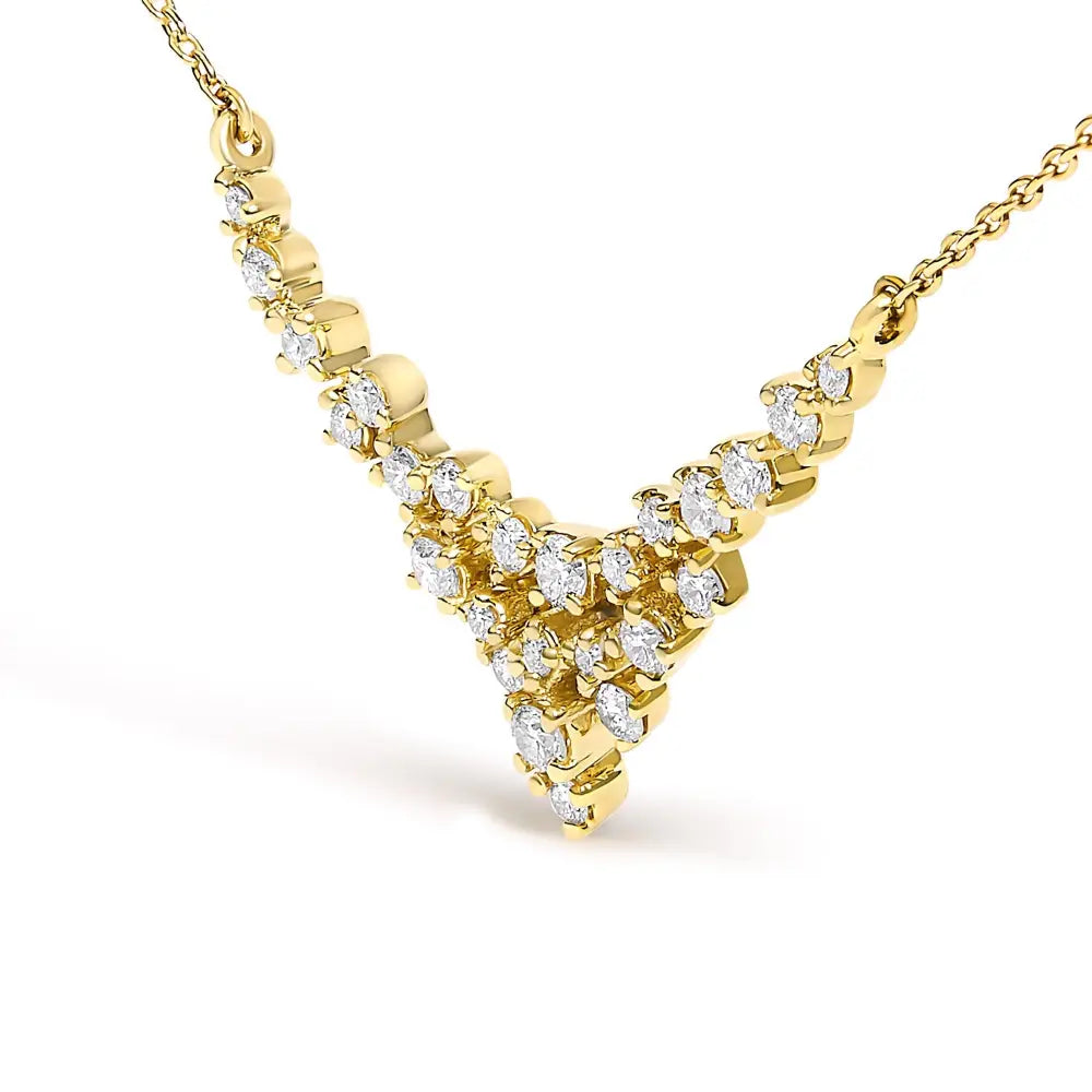 Diamond scattered v-shape necklace in 14k yellow gold – 1/2 cttw 18’’