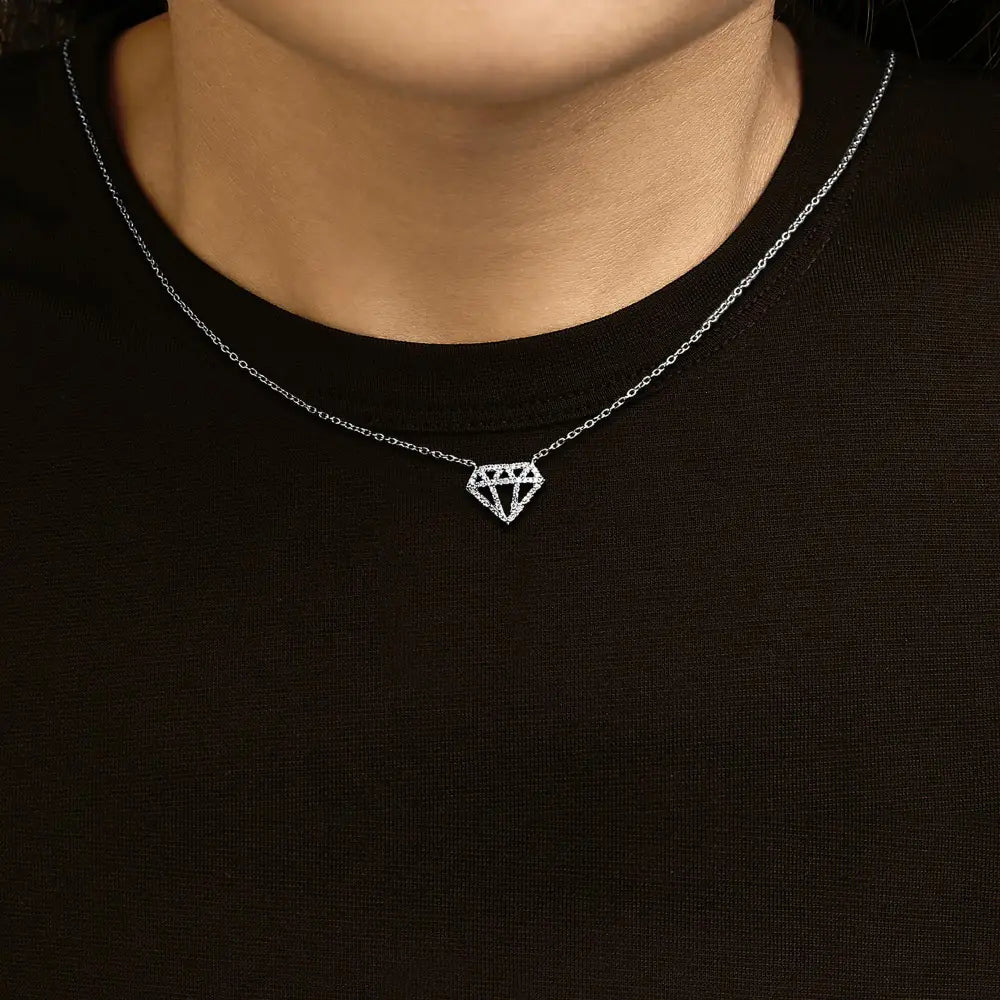 Diamond geometric pendant necklace in sterling silver 0.16 cttw bijoux-nyc direct