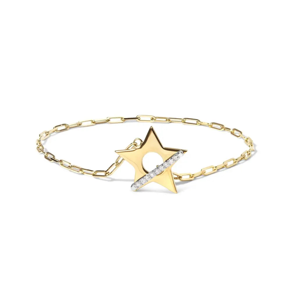 Diamond star charm paperclip bracelet in 18k gold plated sterling silver bijoux-nyc direct