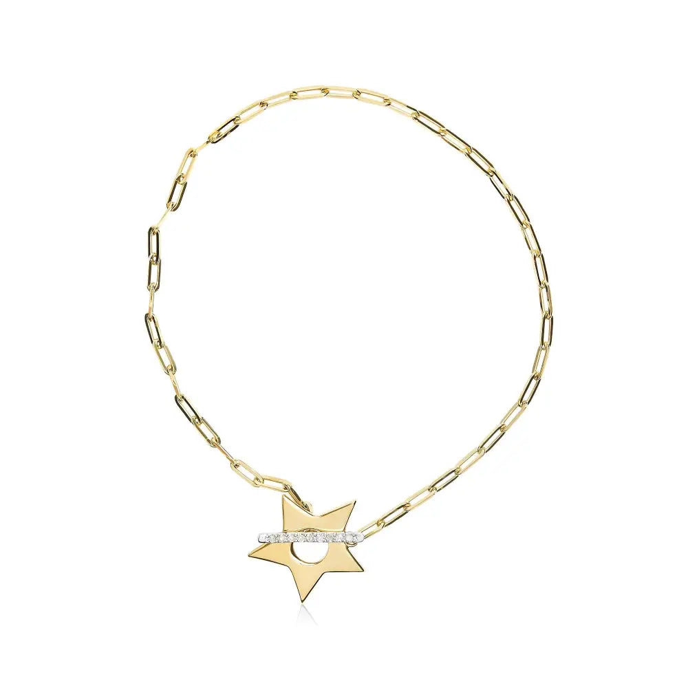 Diamond star charm paperclip bracelet in 18k gold plated sterling silver bijoux-nyc direct